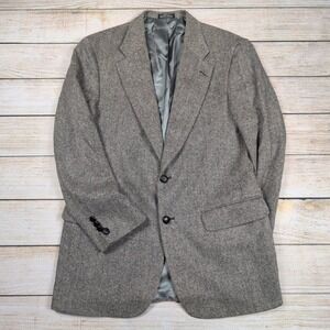 Savile Row 40L Gray Herringbone Wool Lambswool Blazer Sport Coat Jacket Men‎